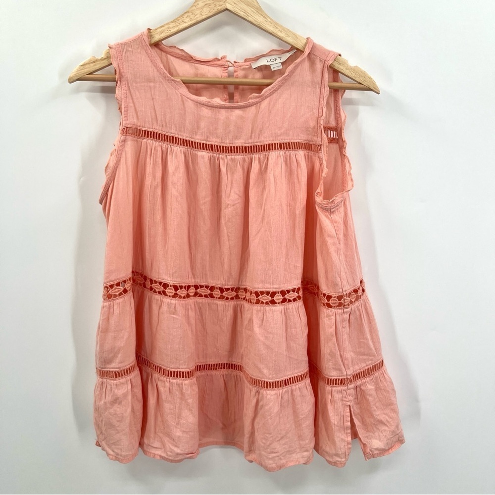 LOFT Women's Pink Sleeveless Lace Semi-Sheer Tiered Blouse Size SP